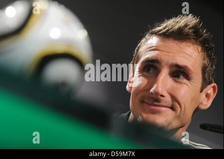 German player Miroslav Klose during a press conference of the German team at the Velmore Grand Hotel in Erasmia, near Pretoria, South Africa 28 June 2010. Photo: Marcus Brandt dpa - Stock Photo