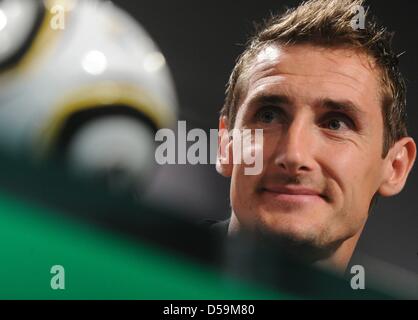 German player Miroslav Klose during a press conference of the German team at the Velmore Grand Hotel in Erasmia, near Pretoria, South Africa 28 June 2010. Photo: Marcus Brandt dpa - Stock Photo