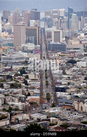 Cityscape with Market Street and Downtown seen from Twin Peaks, San Francisco, California, United States of America, USA Stock Photo