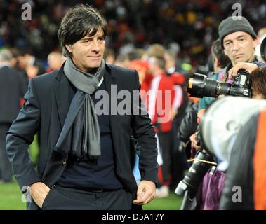 German coach Joachim Loew after the 2010 FIFA World Cup third place match between Uruguay and Germany at the Nelson Mandela Bay Stadium in Port Elizabeth, South Africa 10 July 2010. Germany won 3:2. Photo: Marcus Brandt dpa - Please refer to http://dpaq.de/FIFA-WM2010-TC  +++(c) dpa - Bildfunk+++ Stock Photo