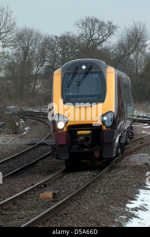 Arriva Cross Country Voyager train, head on in winter. Stock Photo