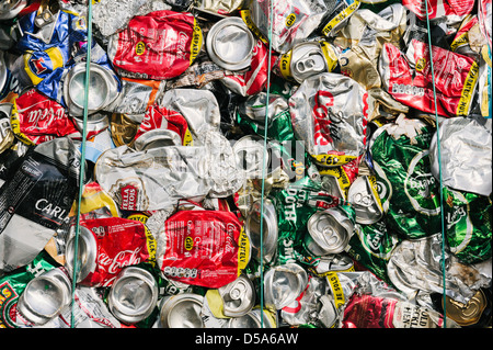 aluminum (aluminium) drinks cans crushed for recycling Stock Photo