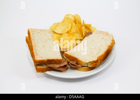 Roast beef sandwich and crisps snack lunch Stock Photo