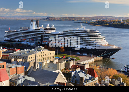 Cruise ship on the St. Lawrence River, docked in Old Quebec City, Quebec, Canada Stock Photo