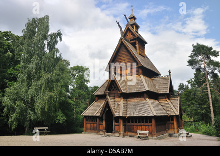 Gol stave church in Folks museum Oslo, old wooden church Stock Photo
