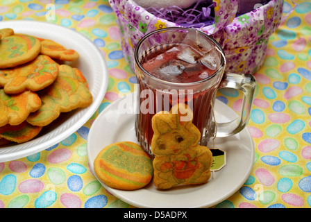 Berry Tea with Easter Cookies Stock Photo