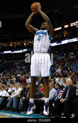 March 25, 2013 - New Orleans, Louisiana, United States of America - March 26, 2013: New Orleans Hornets small forward Darius Miller (2) shoots the ball during the NBA basketball game between the New Orleans Hornets and the Denver Nuggets at the New Orleans Arena in New Orleans, LA. Stock Photo