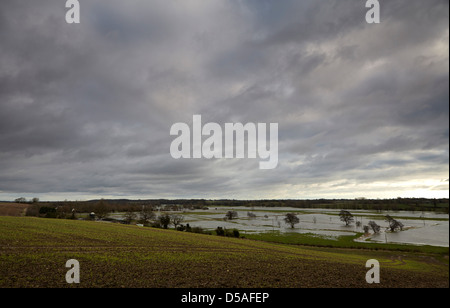 View across flooded marshland at Wortwell, Norfolk, UK Stock Photo