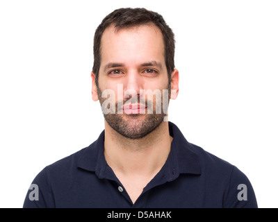 Portrait of a 3-day bearded young man smiling Stock Photo