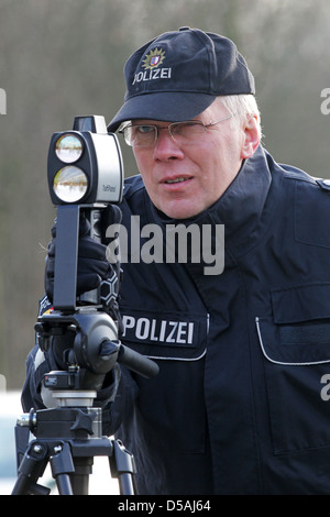 Flensburg, Germany, speed control using laser measuring device Stock Photo