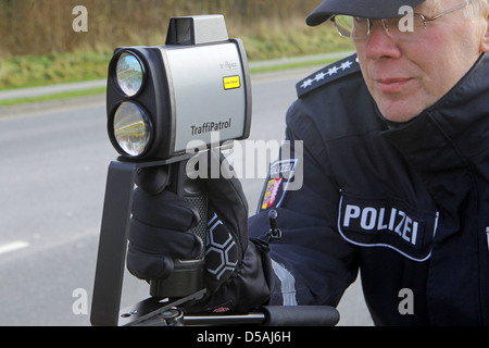 Flensburg, Germany, speed control using laser measuring device Stock Photo