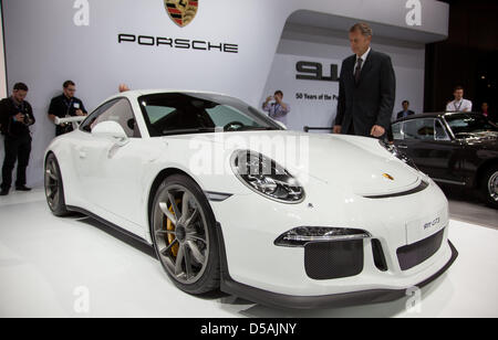 New York, USA. 27th March 2013. Porsche unveils the new 2014 GT3 at the New York International Auto Show.Credit: Erik Fuller Photography / Alamy Live News Stock Photo