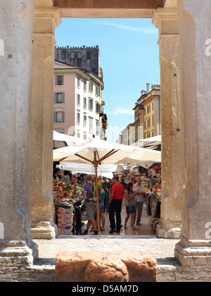 Verona, Italy, the Piazza delle Erbe, the most famous square in the old town Stock Photo