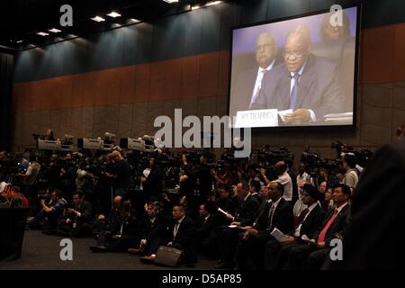 Durban, South Africa. 27th March 2013. South African president Jacob Zuma at the BRICS summit on March 27, 2013, in Durban, South Africa. South Africa hosted the fifth BRICS Summit at the Durban International Convention Centre (ICC) on March 26 and 27, 2013. This will complete the first cycle of BRICS summits. (Photo by Gallo Images / The Times / Thuli Dlamini/Alamy Live News) Stock Photo