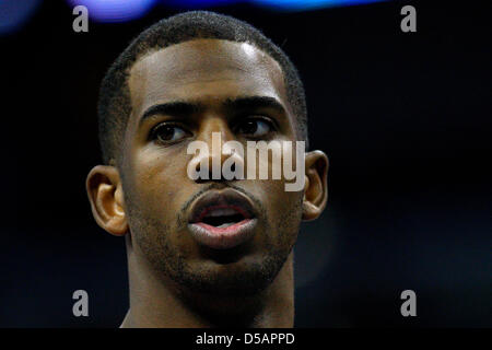 New Orleans, Louisiana, USA. 27th March 2013. Los Angeles Clippers point guard Chris Paul (3) during the NBA basketball game between the New Orleans Hornets and the Los Angeles Clippers at the New Orleans Arena in New Orleans, LA. Cal Sport Media / Alamy Live News Stock Photo