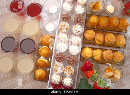 a festive buffet for a party with fruit,pastries and drinks Stock Photo