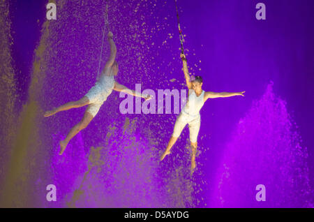 A colourful spectacle is presented during the opening ceremony of European Athletics Championships Barcelona 2010 in Barcelona, Spain, 26 July 2010. The European Athletics Championships Barcelona 2010 are held from 27 July to 01 August with 1,370 athletes from all 50 EAA member states participating. Photo: Bernd Thissen Stock Photo