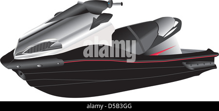 A detailed vector illustration of a Black and Silver Jet Ski isolated on White Stock Photo