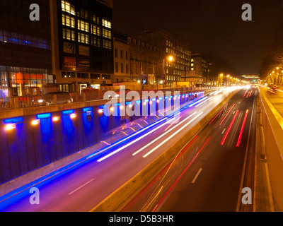 Madoutunnel at night in the city centre of Brussels, Belgium Stock Photo