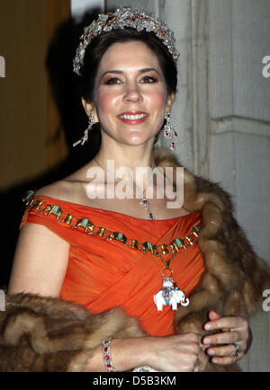 Crown Princess Mary arrives for the traditional New Year's reception at Amalienburg Castle in Copenhagen, Denmark, 01 January 2010. Amalienburg Castle is the winter residence of the Danish Royal Family. Photo: Albert Nieboer (NETHERLANDS OUT)