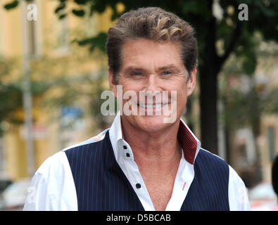 American actor and singer David Hasselhoff smiles prior to a press conference in Berlin, Germany, 25 August 2010. He introduced his tour plans, which will lead him to Germany in February 2011. Photo: Britta Pedersen Stock Photo
