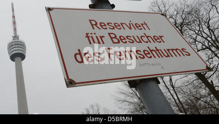 A sign reads 'reserved for visitors to the Fernsehturm (Television Tower)' in Stuttgart, Germany, 28 March 2013. Due to deficient fire safety, the tower is closed to visitors. Photo: FRANZISKA KRAUFMANN Stock Photo