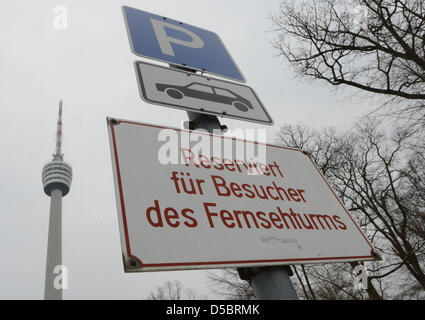 A sign reads 'reserved for visitors to the Fernsehturm (Television Tower)' in Stuttgart, Germany, 28 March 2013. Due to deficient fire safety, the tower is closed to visitors. Photo: FRANZISKA KRAUFMANN Stock Photo