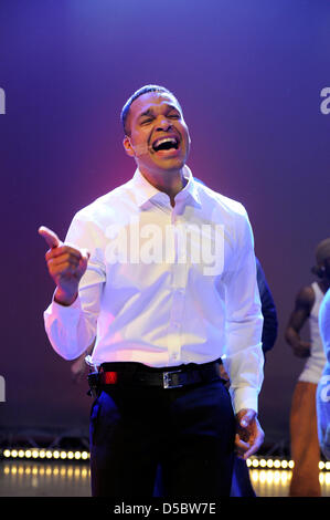 Singer Jimmie Wilson, in the role of Barack Obama, rehearses the musical 'Hope - the Obama Musical Story' at Crystal Ball Room in Karlsruhe, Germany, 15 January 2010. The musical has it's world premiere on 17 January 2010 in the Jahrhunderhalle in Frankfurt / Main and stages in two plot lines the life of Barack Obama and the social happenings through the eyes of a multicultural fla Stock Photo