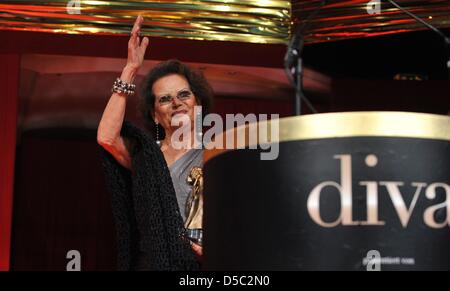 Italian actress Claudia Cardinale is awarded the 'Lifetime Achievement Award' during the award ceremony of the DIVA Awards 2010 in Munich, Germany, 26 January 2010. The DIVA Awards honour brilliant achievements for the benefit of the entertainment industry. Photo: Andreas Gebert / POOL Stock Photo