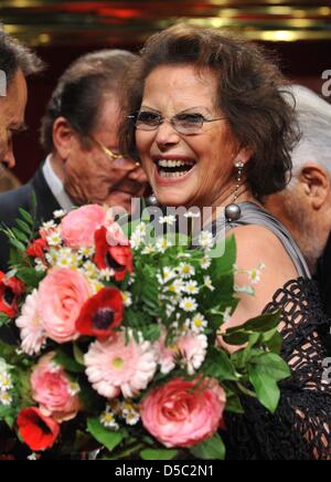 Italian actress Claudia Cardinale is awarded the 'Lifetime Achievement Award' during the award ceremony of the DIVA Awards 2010 in Munich, Germany, 26 January 2010. The DIVA Awards honour brilliant achievements for the benefit of the entertainment industry. Photo: Andreas Gebert / POOL Stock Photo