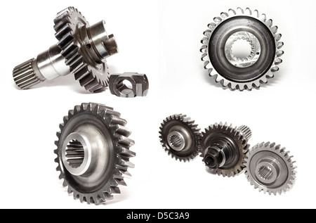 Gears collage isolated on white background Stock Photo