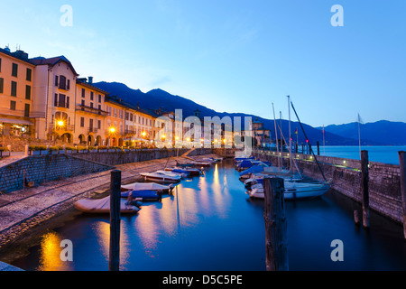 Harbor of Cannobio at the blue hour, lake Maggiore, Italy Stock Photo