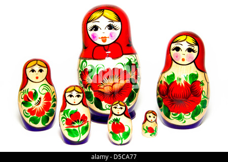 Russian Babushka nesting dolls, isolated on white background. Stock Photo