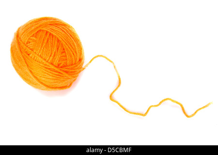Orange ball of wool yarn isolated on white background Stock Photo