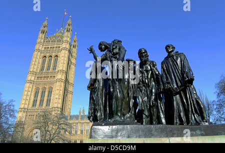 Les Bourgeois de Calais or The Burghers of Calais in Victoria Tower Gardens, Westminster in London, UK Stock Photo