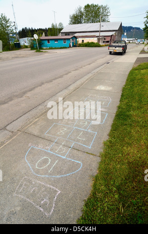 Hopscotch drawn on sidewalk, Hoonah, Alaska. Stock Photo