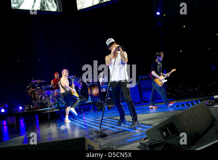 Chad Smith, Flea (Michael Balzary), Anthony Kiedis, Josh Klinghoffer, of Red Hot Chili Peppers performing live at a concert at Stock Photo