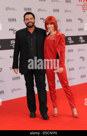 Marian Gold (Singer Alpahville) and Miss IFA Eva at the opening of the IFA International Consumer Electronics Trade Show Stock Photo