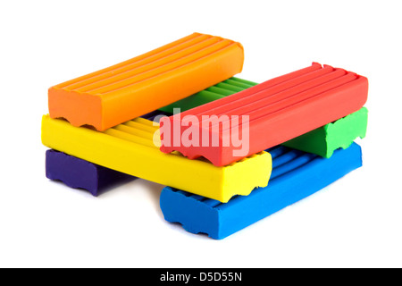Set of color plasticine isolated on white background Stock Photo