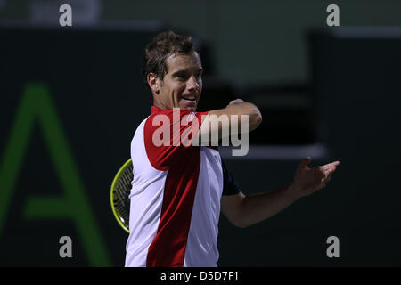Miami, FL - Richard Gasquet of France in action during day 11 on quarterfinal match of the Sony Open 2013. Stock Photo