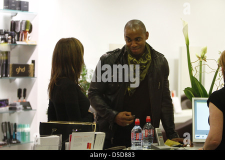 Elisabetta Canalis and Mehcad Brooks at a nail salon on Friedrichstrasse street in Mitte Berlin, Germany - 27.10.2011 Stock Photo