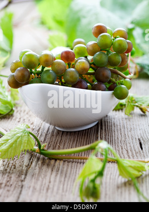 Bunch of grapes in white bowl Stock Photo