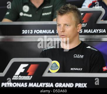 March 21, 2013, Sepang, Malaysia -  Kimi Raikkonen, Finnish Lotus F1 Team driver, giving speech in press conference Formula One 2013 Malaysian Grand Prix. (Photo by Robertus Pudyanto/AFLO) Stock Photo