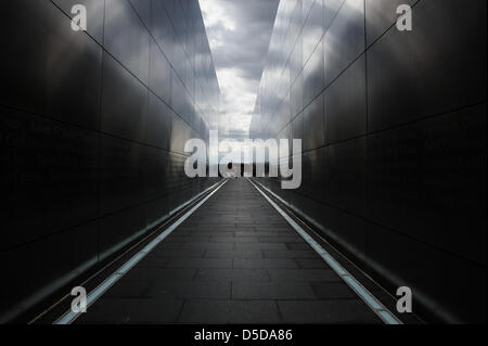 Jersey City, New Jersey, USA. 28th March 2013. The New Jersey: Empty Sky memorial in Liberty State Park, across the Hudson River from Lower Manhattan. Credit: Patrick Morisson / Alamy Live News Stock Photo