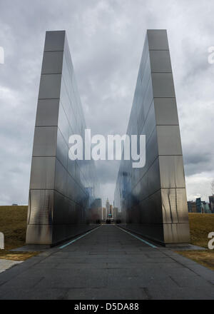 Jersey City, New Jersey, USA. 28th March 2013. The New Jersey: Empty Sky memorial in Liberty State Park, across the Hudson River from Lower Manhattan. Credit: Patrick Morisson / Alamy Live News Stock Photo
