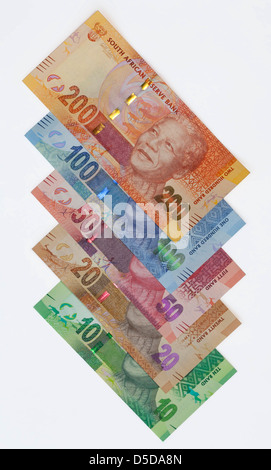 South African Banknotes - launched November 2012 showing Nelson Mandela and a big five animal theme on the reverse side Stock Photo