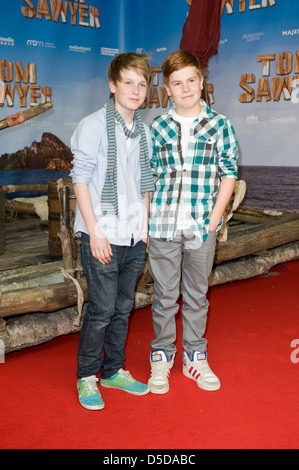 Louis Hofmann and Leon Seidel at the premiere of 'Tom Sawyer' at Cinedom movie theatre. Cologne Germany Stock Photo