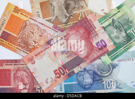 South African Banknotes - launched November 2012 showing Nelson Mandela and a big five animal theme on the reverse side Stock Photo