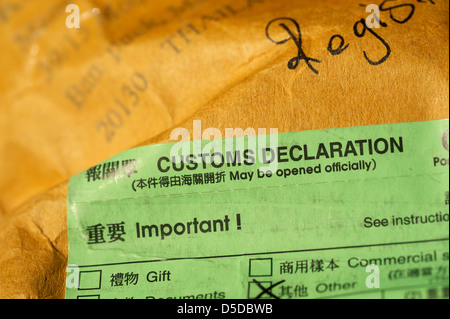 Hamburg, Germany, Customs Declaration on enem parcel from Thailand Stock Photo