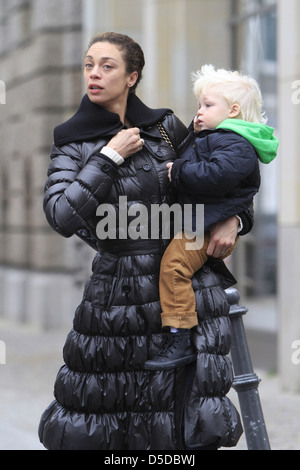 Lilly Becker walking with her son Amadeus near Friedrichstrasse in Mitte. Berlin, Germany - 09.11.2011 Stock Photo